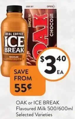 Foodworks OAK or ICE BREAK Flavoured Milk offer