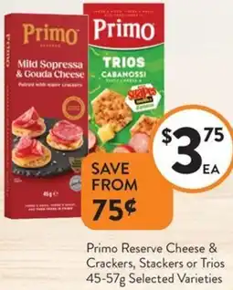 Foodworks Primo Reserve Cheese & Crackers, Stackers or Trios offer