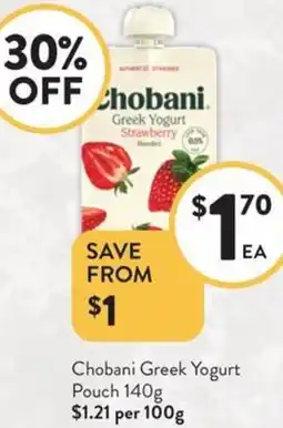 Foodworks Chobani Greek Yogurt Pouch offer