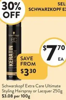 Foodworks Schwarzkopf Extra Care Ultimate Styling Hairspray or Lacquer offer