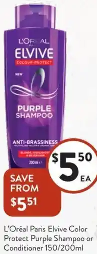 Foodworks L'Oréal Paris Elvive Color Protect Purple Shampoo or Conditioner offer