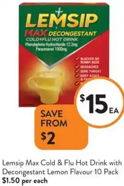 Foodworks Lemsip Max Cold & Flu Hot Drink with Decongestant Lemon Flavour offer