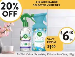 Foodworks Air Wick Odour Neutralising or Pure Spray offer