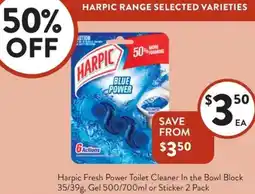 Foodworks Harpic Fresh Power Toilet Cleaner In the Bowl Block Gel or Sticker offer