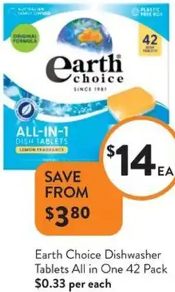 Foodworks Earth Choice Dishwasher Tablets All in One offer