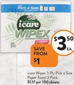 Foodworks icare Wipex 3 Ply Pick a Size Paper Towel offer