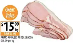 Supabarn Primo rindless middle bacon offer