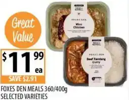 Supabarn Foxes den meals offer