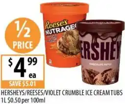 Supabarn Hersheys/reeses/violet crumble ice cream tubs cornetto icee cream multi packs offer