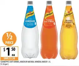 Supabarn Schweppes soft drinks, mixer or natural mineral water offer
