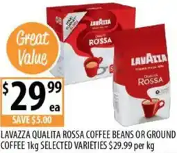Supabarn Lavazza qualita rossa coffee beans or ground coffee offer