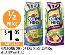 Supabarn Real foods corn or rice thins offer