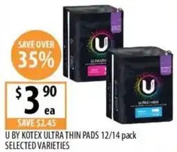 Supabarn U by kotex ultra thin pads selected varieties offer