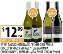 Supabarn K1w1 sauvignon blanc/pinot gris or cox barossa shiraz/tumbarumba chardonnay/tumbarumba pinot grigio offer