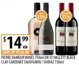 Supabarn Pierre damour wines or st hallett black allegiance clay cabernet sauvignon/shiraz offer