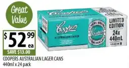 Supabarn Coopers australian lager cans offer