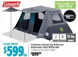 Anaconda Coleman instant up 8 person darkroom tent with led offer