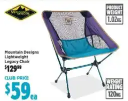 Anaconda Mountain designs lightweight legacy chair offer