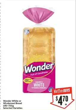 IGA Wonder white or wholemeal bread selected varieties offer