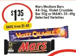 IGA Mars medium bars, violet crumble bar or m&m's selected varieties offer