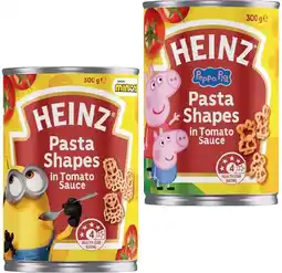 IGA NEW Heinz Minions or Peppa Pig Pasta Shapes In Tomato Sauce 300g offer