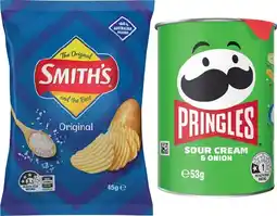IGA Smith’s Crinkle Cut Chips 45g or Pringles Chips 53g Selected Varieties offer