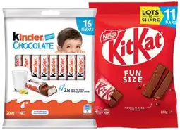 IGA Nestlé Chocolate Fun Size Bag 11 Pack or Kinder Chocolate 16 Pack Selected Varieties offer