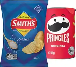 IGA Pringles Chips 53g or Smith’s Crinkle Chips 45g Selected Varieties offer