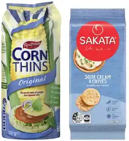 IGA Real Foods Corn Thins, Rice Thins 125-150g or Sakata 80-90g Selected Varieties offer