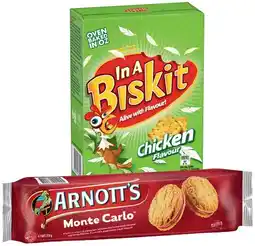 IGA Arnott’s Cream Biscuits 200‑250g or In A Biskit Flavoured Crackers 145‑160g Selected Varieties offer