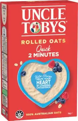 IGA Uncle Tobys Traditional or Quick Rolled Oats 1kg offer