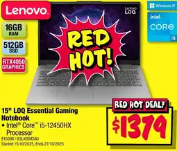 JB Hi-Fi Lenovo 15" LOQ Essential Gaming Notebook offer