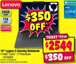 JB Hi-Fi Lenovo 15" Legion 5 Gaming Notebook offer