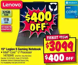 JB Hi-Fi Lenovo 15" Legion 5 Gaming Notebook offer