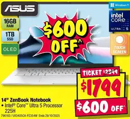 JB Hi-Fi ASUS 14" ZenBook Notebook offer