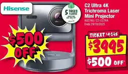 JB Hi-Fi Hisense C2 Ultra 4K Trichroma Laser Mini Projector offer