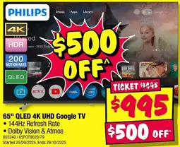 JB Hi-Fi PHILIPS 65" QLED 4K UHD Google TV offer