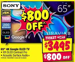 JB Hi-Fi SONY 65" 4K Google OLED TV offer