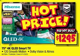 JB Hi-Fi 75" 4k qled smart tv offer