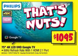 JB Hi-Fi 75" 4k led uhd google tv offer