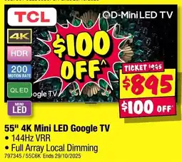 JB Hi-Fi 55" 4k mini led google tv offer