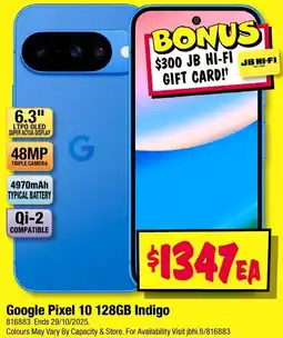 JB Hi-Fi Google pixel 10 128gb indigo offer