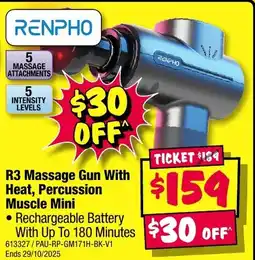 JB Hi-Fi R3 massage gun with heat, percussion muscle mini offer
