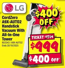 JB Hi-Fi Cordzero a9x-auto2 handstick vacuum with all-in-one tower offer