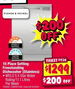 JB Hi-Fi 15 place setting freestanding dishwasher (stainless) offer