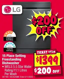JB Hi-Fi 15 place setting freestanding dishwasher offer