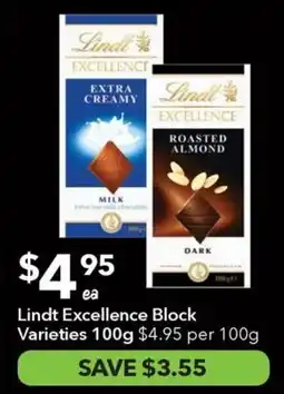 Ritchies Lindt excellence block varieties offer