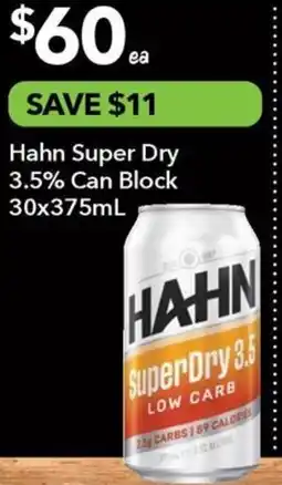 Ritchies Hahn Super Dry 3.5% Can Block offer