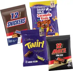 Coles Cadbury Sharepack 120g-180g or Mars Chocolate Fun Size 132g-192g offer