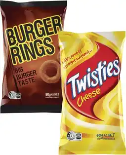Coles Twisties, Burger Rings or Cheetos 65g-90g offer